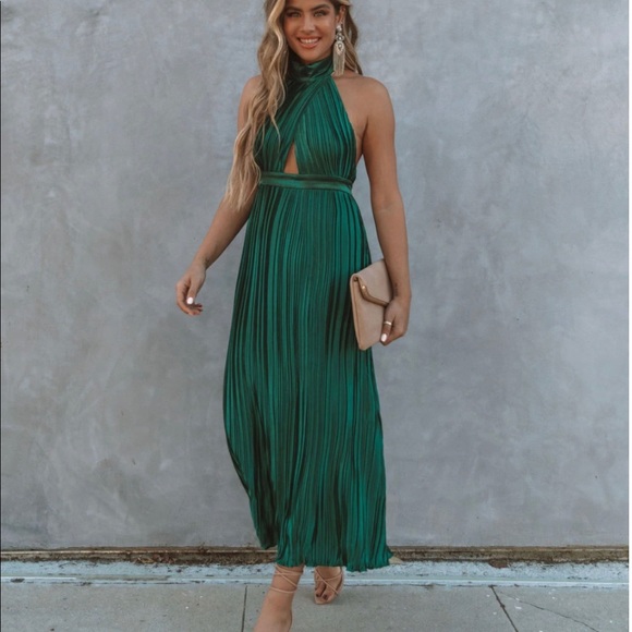 Pleated halter midi dress